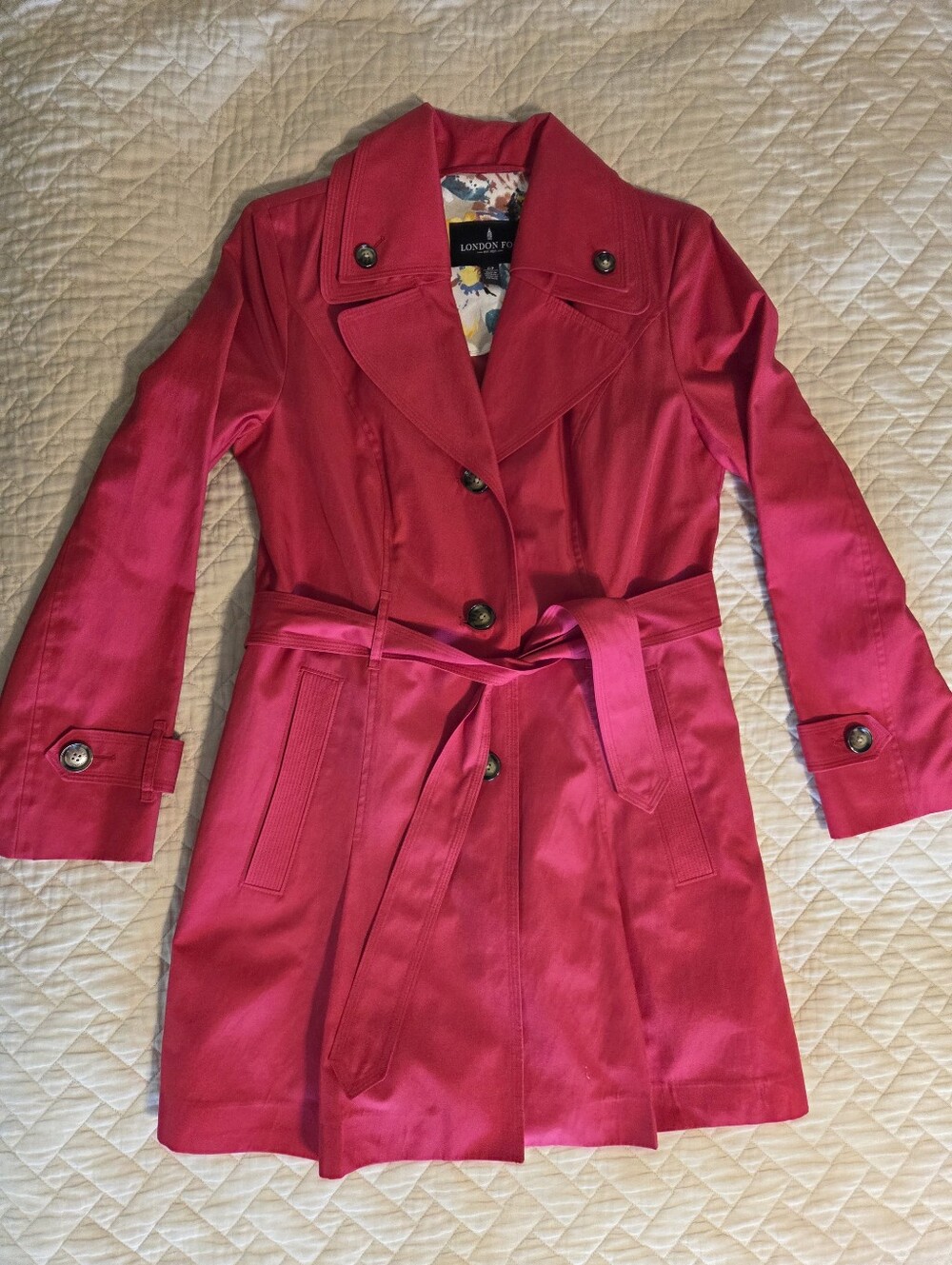 London Fog Women's Hot Pink Trench Coat with Belt